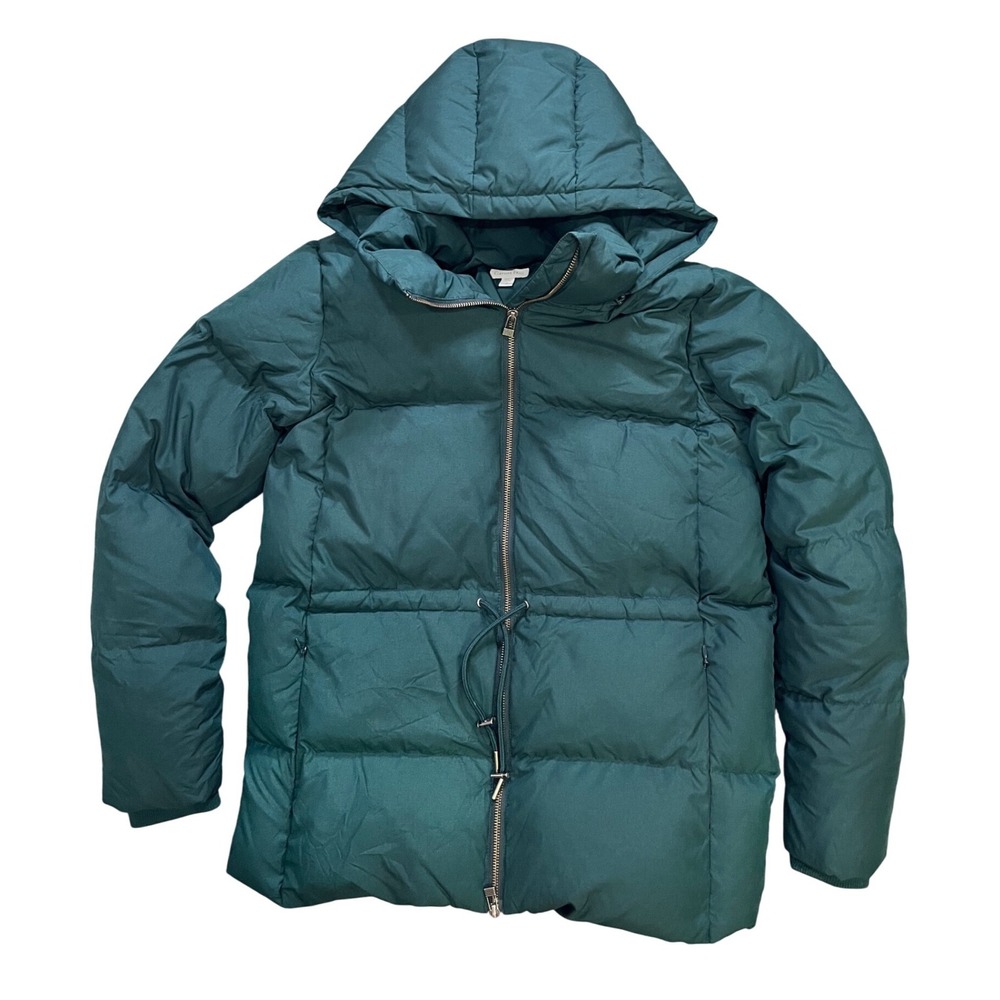 Garnet Hill Womens Small Teal Green Down Puffer Jacket Hooded Recycled Parka - Picture 1 of 12